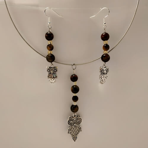 Parure bijoux hiboux marron S